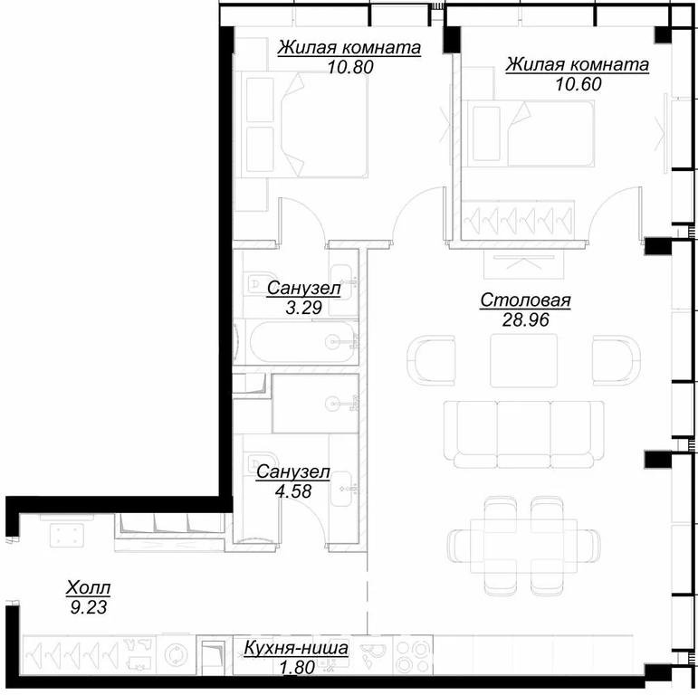 2-BD Apartment Sale, 68.67平方米 at Mod, 4th Maryinoy Roschi Street, 12с9, Moscow, Russia #1