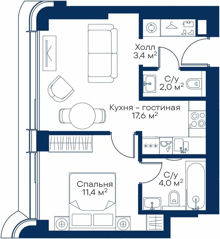 1-BD Apartment Sale, 37.85平方米 at City Bay, Volokolamskoye Highway, 95с3, Moscow, Russia #1