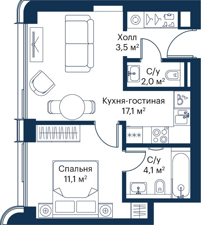 1-BD Apartment Sale, 37.85平方米 at City Bay, Volokolamskoye Highway, 95с3, Moscow, Russia #2