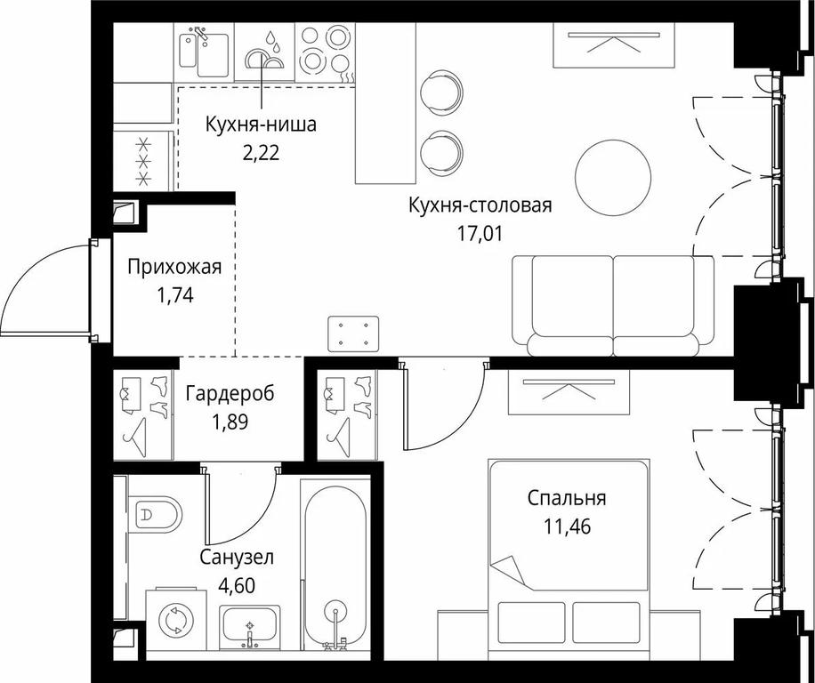 1-BD Apartment Sale, 38.92 sq. m. at City Bay, Volokolamskoye Highway, 95с3, Moscow, Russia #1