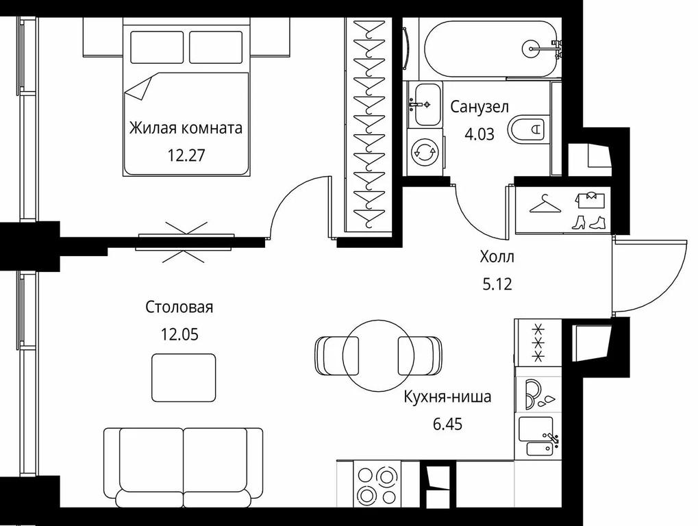1-BD Apartment Sale, 39.92平方米 at City Bay, Volokolamskoye Highway, 95с3, Moscow, Russia #1