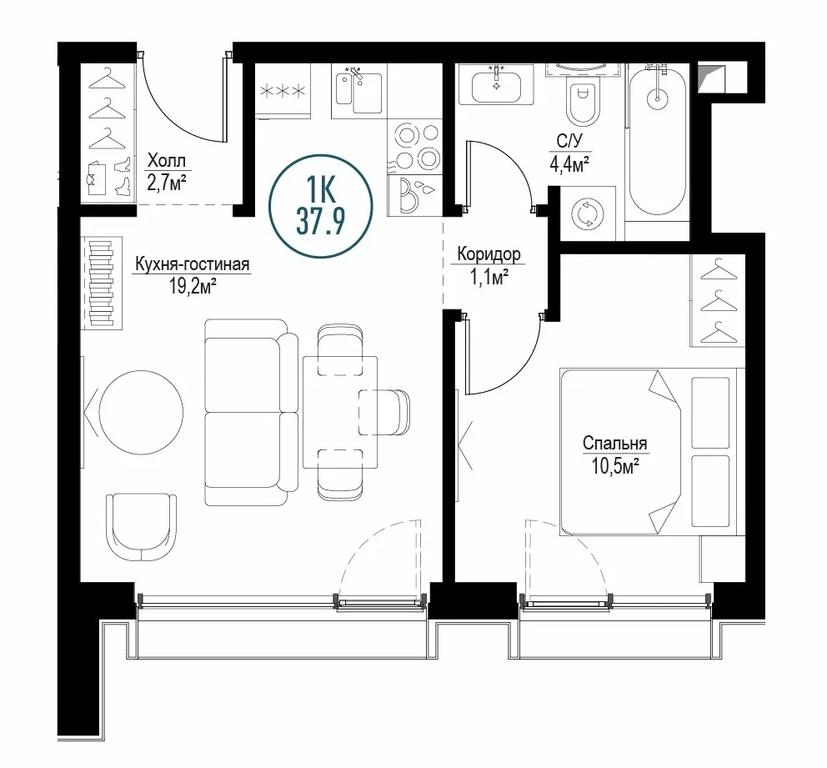 1-BD Apartment Sale, 37.6平方米 at Metropoliya, Volgogradsky Avenue, 32/3к1, Moscow, Russia #1