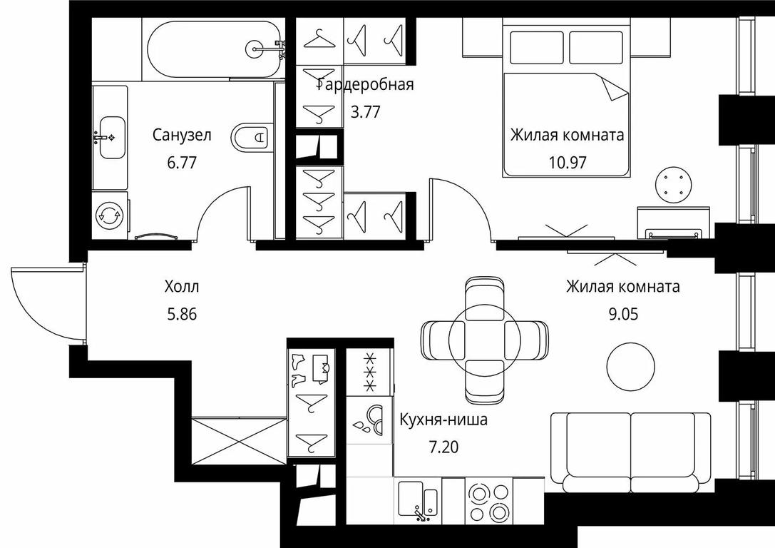 1-BD Apartment Sale, 43.62 sq. m. at City Bay, Volokolamskoye Highway, 95с3, Moscow, Russia #1