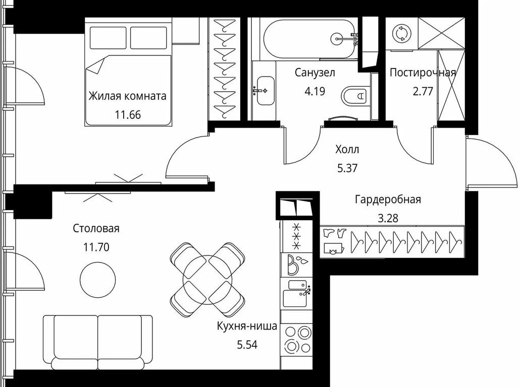 1-BD Apartment Sale, 44.51 sq. m. at City Bay, Volokolamskoye Highway, 95с3, Moscow, Russia #1