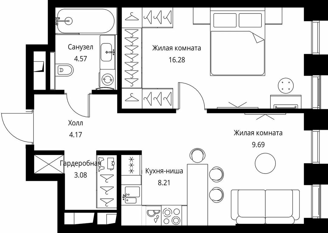 1-BD Apartment Sale, 46平方米 at City Bay, Volokolamskoye Highway, 95с3, Moscow, Russia #1