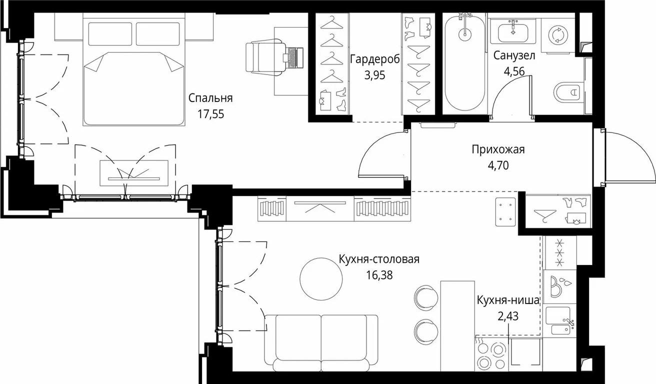 1-BD Apartment Sale, 49.57 sq. m. at City Bay, Volokolamskoye Highway, 95с3, Moscow, Russia #1