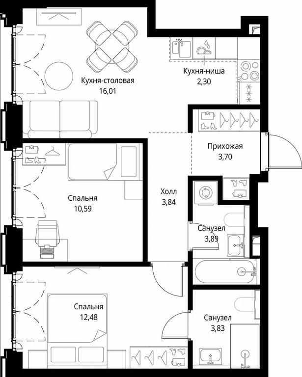 2-BD Apartment Sale, 56.64 sq. m. at City Bay, Volokolamskoye Highway, 95с3, Moscow, Russia #1