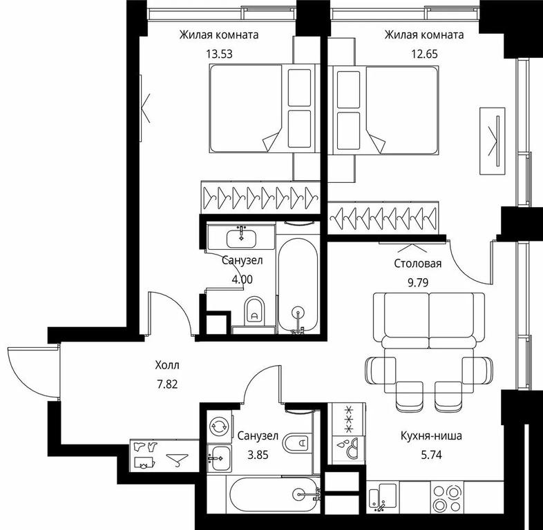 2-BD Apartment Sale, 57.38平方米 at City Bay, Volokolamskoye Highway, 95с3, Moscow, Russia #1