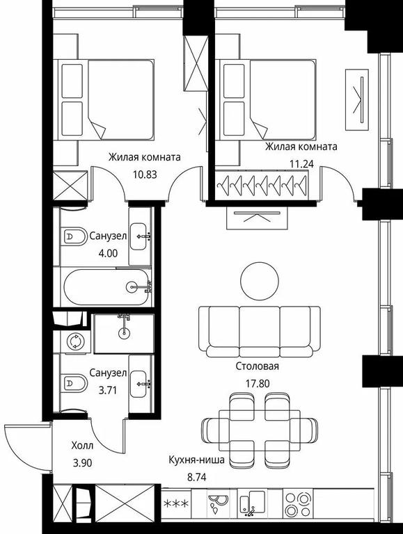 2-BD Apartment Sale, 60.22平方米 at City Bay, Volokolamskoye Highway, 95с3, Moscow, Russia #1