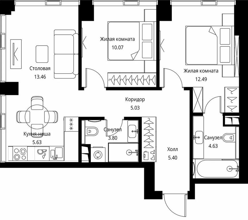 2-BD Apartment Sale, 60.51平方米 at City Bay, Volokolamskoye Highway, 95с3, Moscow, Russia #1
