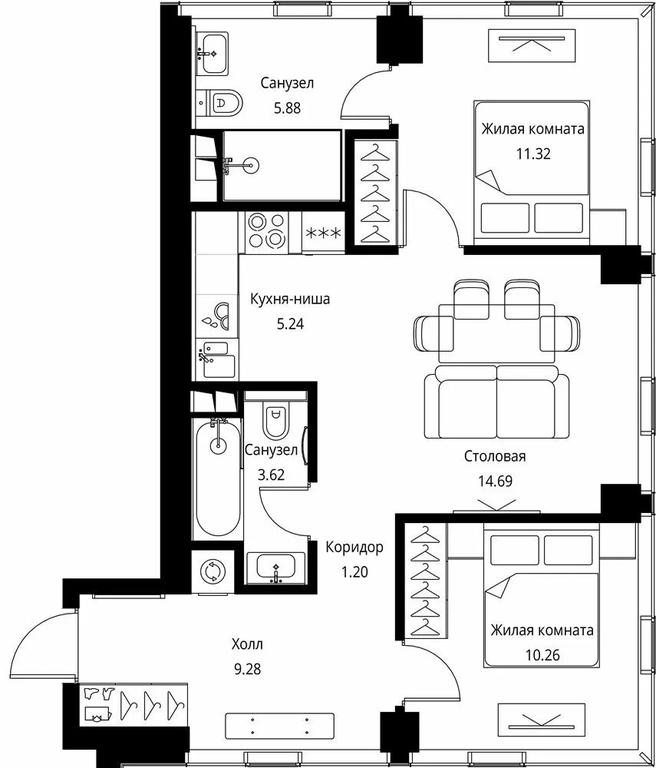 2-BD Apartment Sale, 61.48 sq. m. at City Bay, Volokolamskoye Highway, 95с3, Moscow, Russia #1