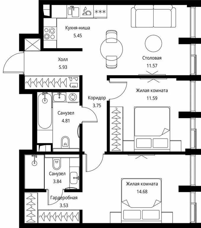 2-BD Apartment Sale, 65.15 sq. m. at City Bay, Volokolamskoye Highway, 95с3, Moscow, Russia #1