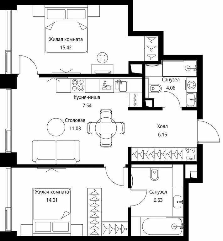 2-BD Apartment Sale, 64.84平方米 at City Bay, Volokolamskoye Highway, 95с3, Moscow, Russia #1