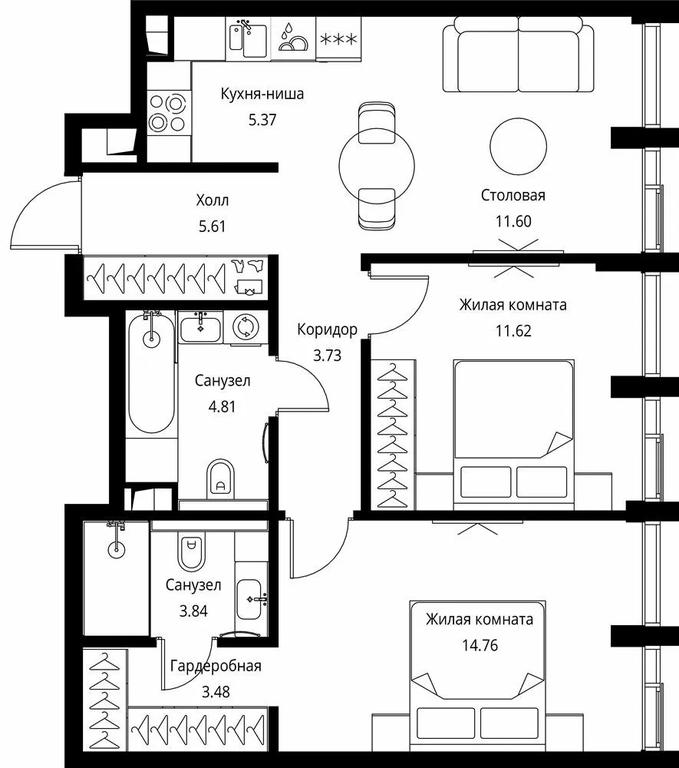 2-BD Apartment Sale, 64.82 sq. m. at City Bay, Volokolamskoye Highway, 95с3, Moscow, Russia #1
