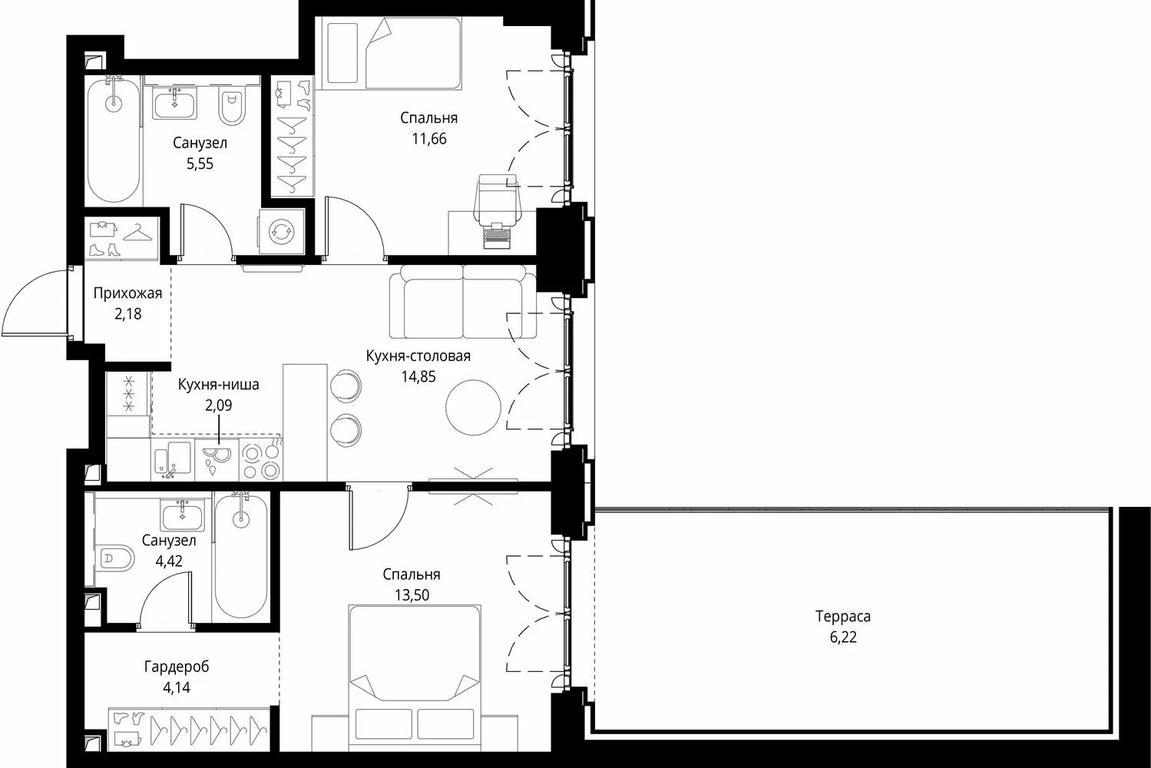 2-BD Apartment Sale, 64.61平方米 at City Bay, Volokolamskoye Highway, 95с3, Moscow, Russia #1