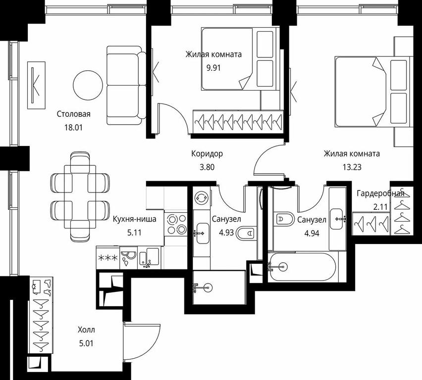 2-BD Apartment Sale, 67.05 sq. m. at City Bay, Volokolamskoye Highway, 95с3, Moscow, Russia #1