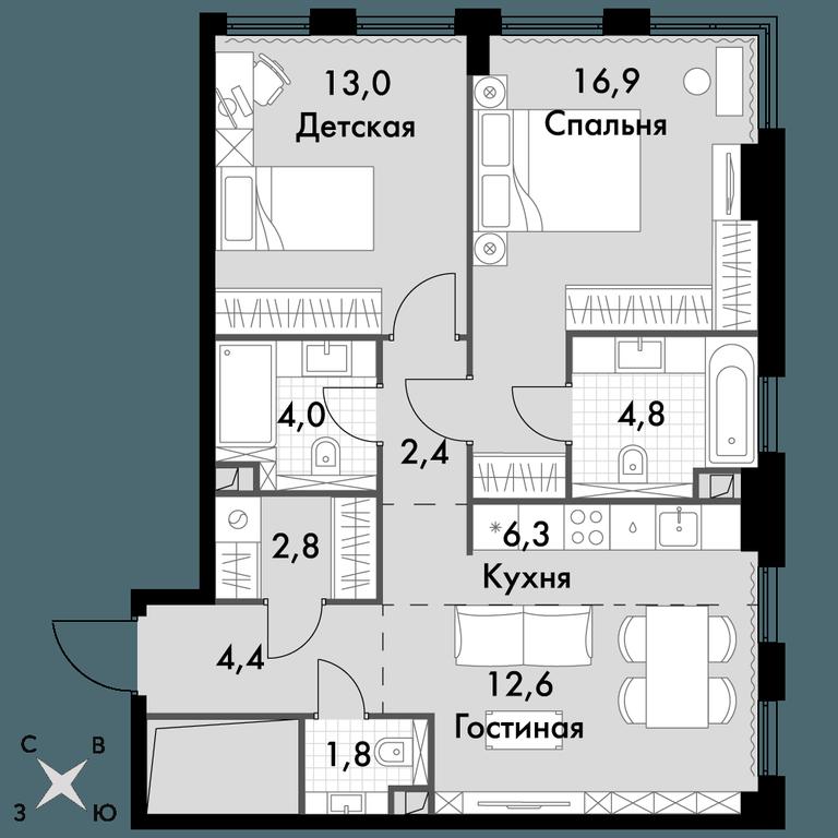 Продажа 2-комн. квартиры, 69 м² в ЖК «Сидней Сити (Sydney City)», улица Шеногина, 2, Москва, Россия #1