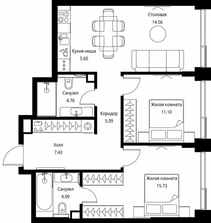 2-BD Apartment Sale, 68.36平方米 at City Bay, Volokolamskoye Highway, 95с3, Moscow, Russia #1