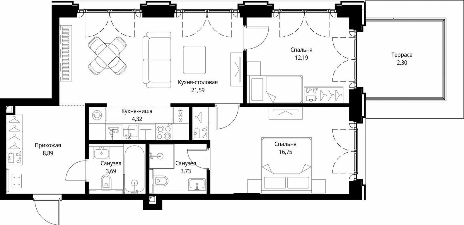 2-BD Apartment Sale, 73.46 sq. m. at City Bay, Volokolamskoye Highway, 95с3, Moscow, Russia #1