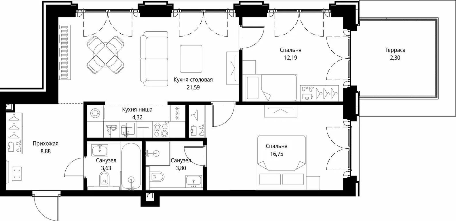 2-BD Apartment Sale, 73.46 sq. m. at City Bay, Volokolamskoye Highway, 95с3, Moscow, Russia #1