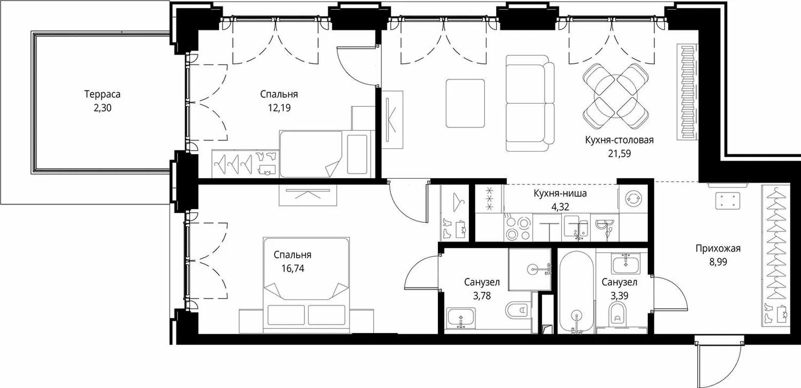 2-BD Apartment Sale, 73.3 sq. m. at City Bay, Volokolamskoye Highway, 95с3, Moscow, Russia #1