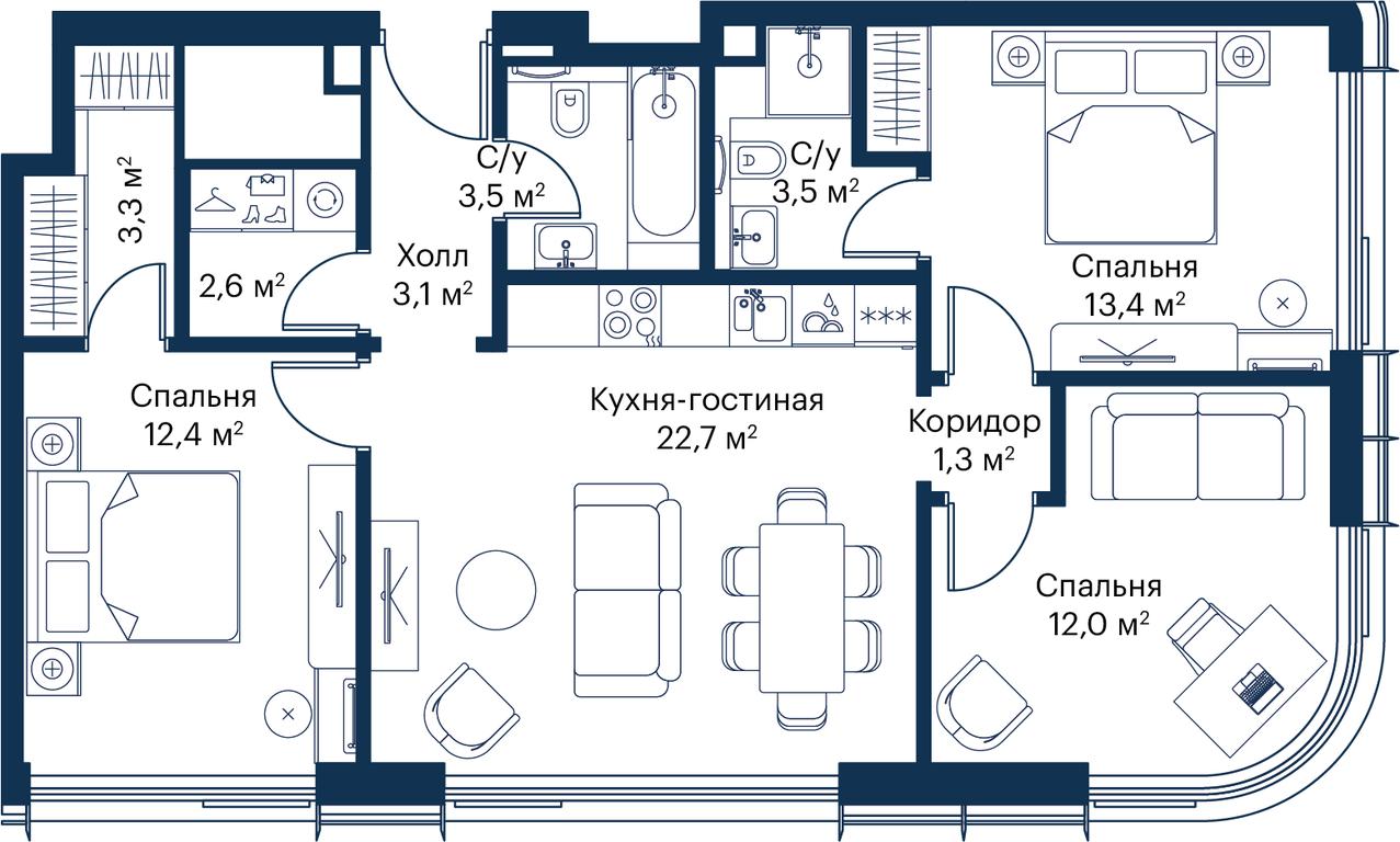 3-BD Apartment Sale, 77.74 sq. m. at City Bay, Volokolamskoye Highway, 95с3, Moscow, Russia #2