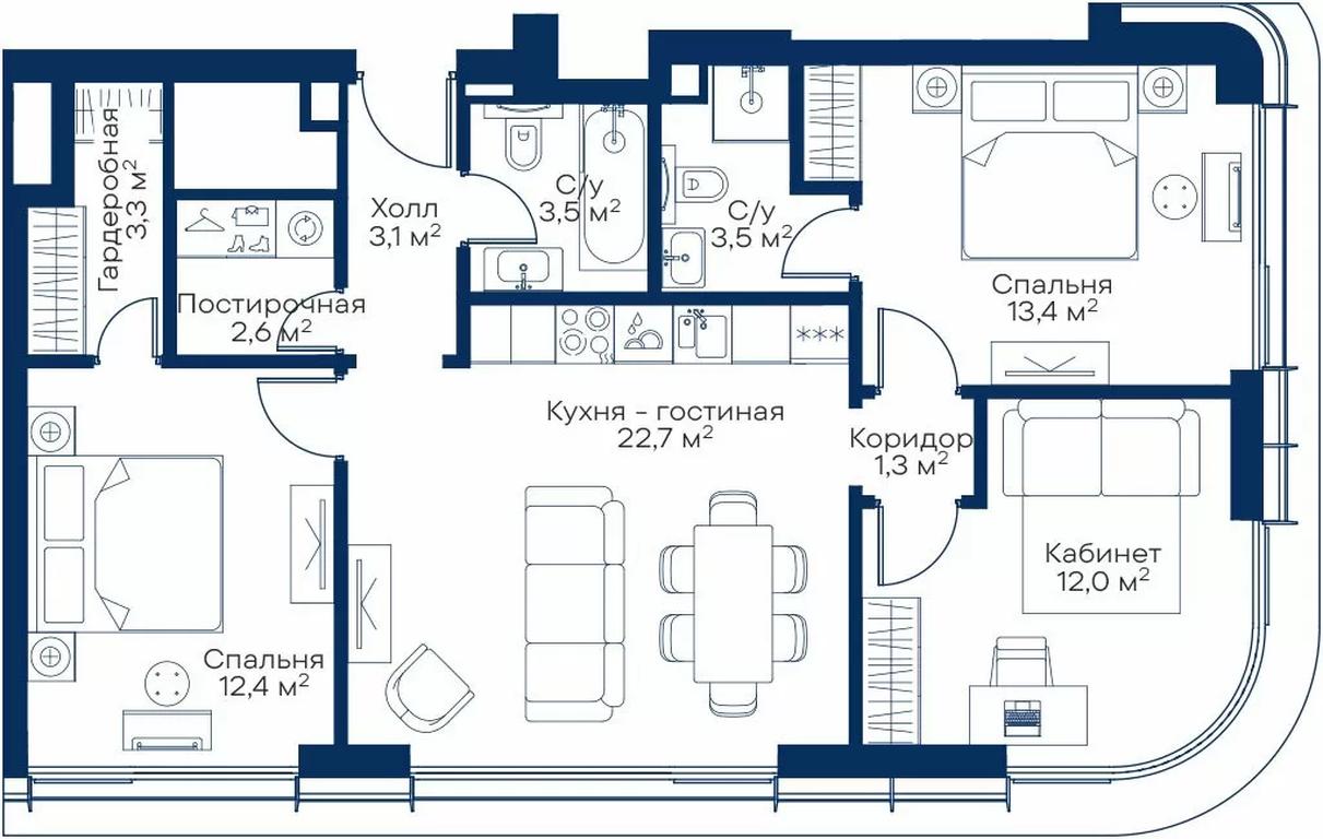3-BD Apartment Sale, 77.74 sq. m. at City Bay, Volokolamskoye Highway, 95с3, Moscow, Russia #1