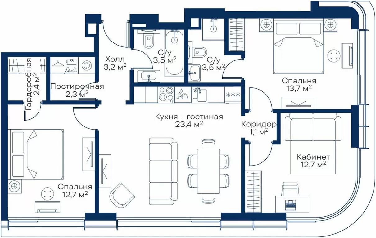 3-BD Apartment Sale, 76.94 sq. m. at City Bay, Volokolamskoye Highway, 95с3, Moscow, Russia #1