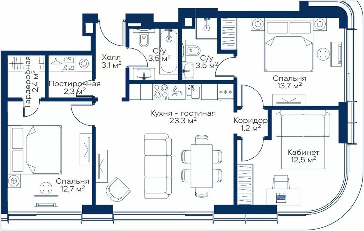 3-BD Apartment Sale, 76.62平方米 at City Bay, Volokolamskoye Highway, 95с3, Moscow, Russia #1