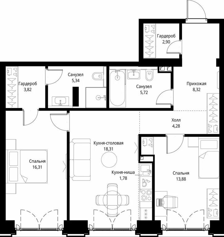 2-BD Apartment Sale, 80.66 sq. m. at City Bay, Volokolamskoye Highway, 95с3, Moscow, Russia #1