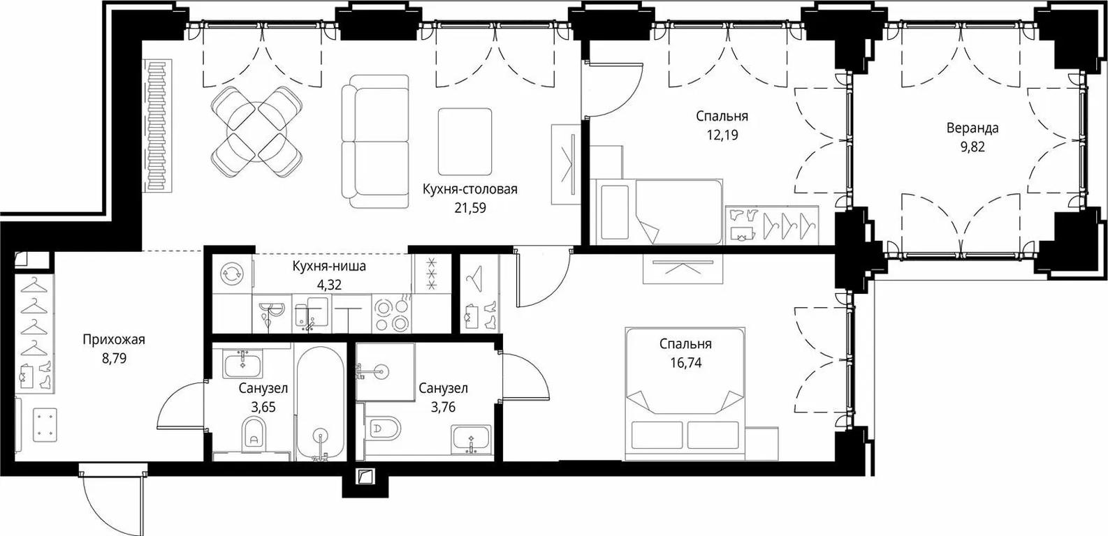 2-BD Apartment Sale, 80.86平方米 at City Bay, Volokolamskoye Highway, 95с3, Moscow, Russia #1