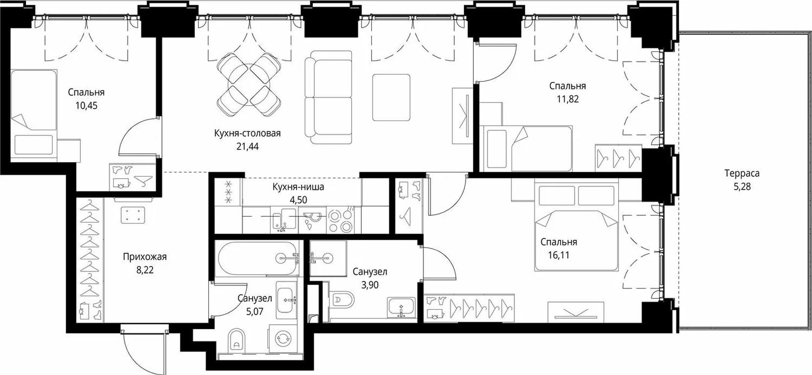 3-BD Apartment Sale, 86.79 sq. m. at City Bay, Volokolamskoye Highway, 95с3, Moscow, Russia #1
