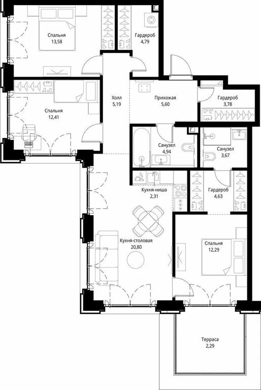 3-BD Apartment Sale, 96.28 sq. m. at City Bay, Volokolamskoye Highway, 95с3, Moscow, Russia #1