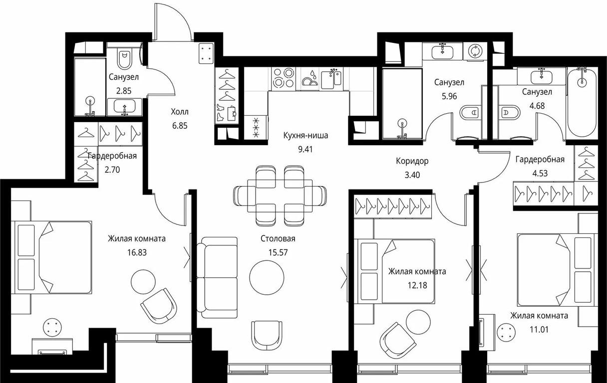 3-BD Apartment Sale, 95.97 sq. m. at City Bay, Volokolamskoye Highway, 95с3, Moscow, Russia #1