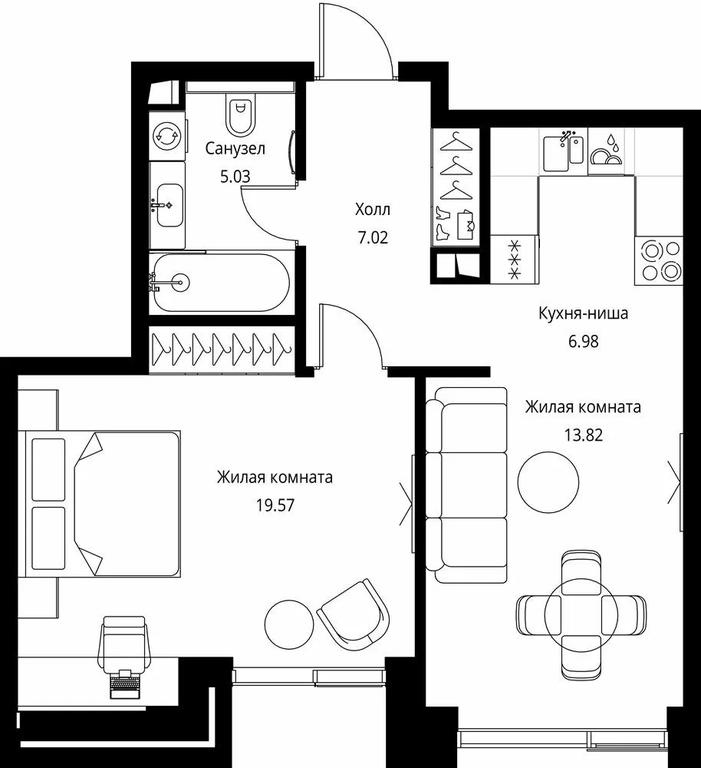 1-BD Apartment Sale, 52.42平方米 at City Bay, Volokolamskoye Highway, 95с3, Moscow, Russia #1