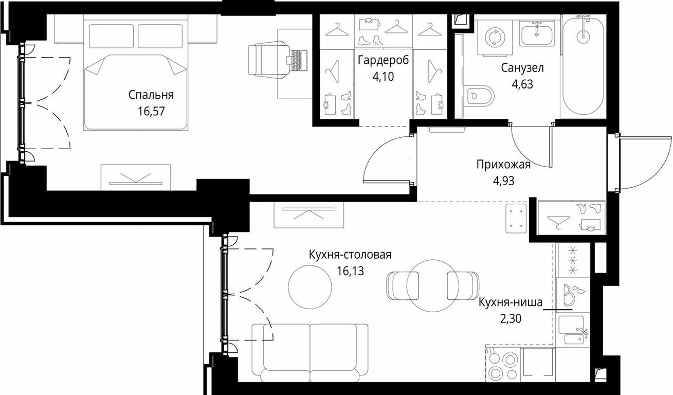 1-BD Apartment Sale, 48.66平方米 at City Bay, Volokolamskoye Highway, 95с3, Moscow, Russia #1