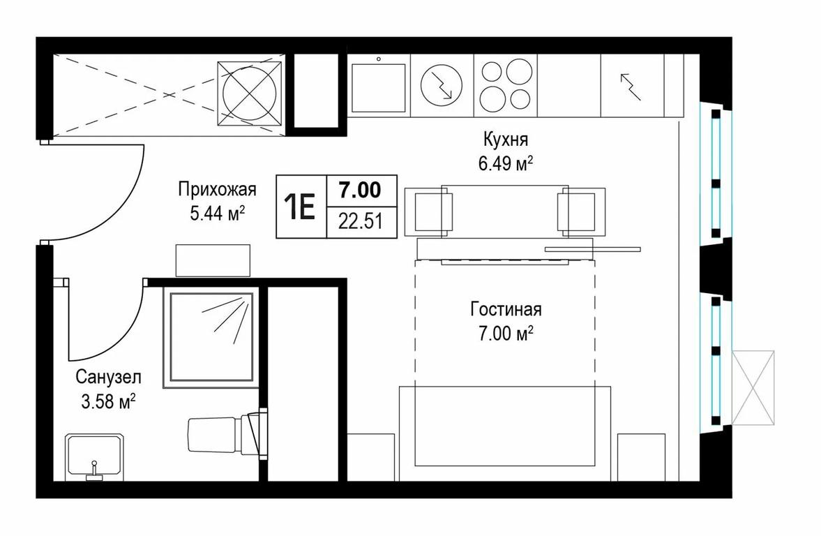 Apartment Sale, 22.4 sq. m. at Eko Vidnoe 2.0, kvartal Tsentralny, 1, Kupelinka Subdistrict, derevnya Sapronovo, Leninskiy City District, Moscow Region, Russia #1