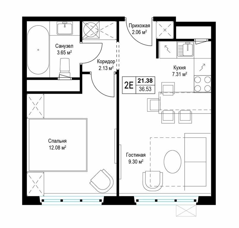 1-BD Apartment Sale, 36.3平方米 at Eko Vidnoe 2.0, kvartal Tsentralny, 1, Kupelinka Subdistrict, derevnya Sapronovo, Leninskiy City District, Moscow Region, Russia #1