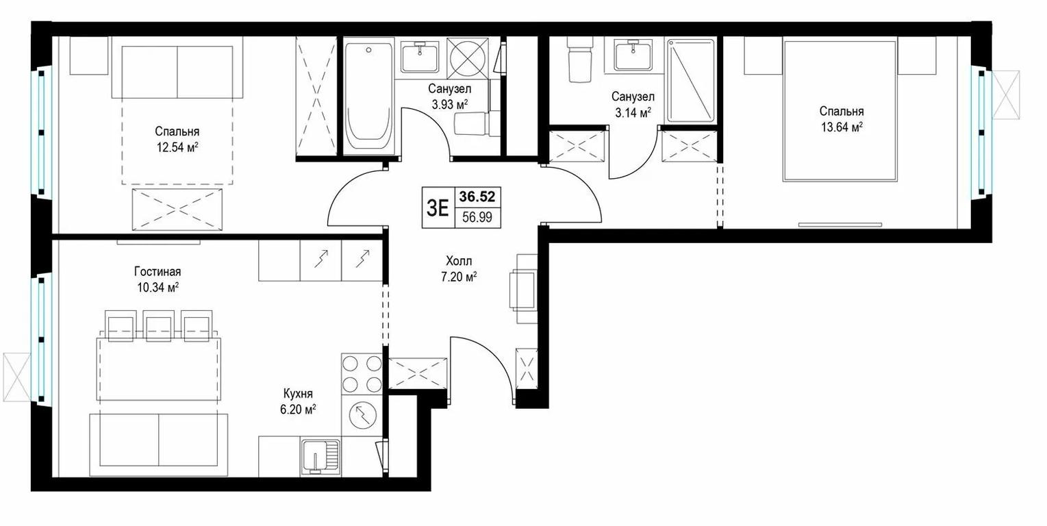 2-BD Apartment Sale, 56.9 sq. m. at Eko Vidnoe 2.0, kvartal Tsentralny, 1, Kupelinka Subdistrict, derevnya Sapronovo, Leninskiy City District, Moscow Region, Russia #1 2-BD Apartment Sale, 56.9 sq. m. at Eko Vidnoe 2.0, kvartal Tsentralny, 1, Kupelinka Subdistrict, derevnya Sapronovo, Leninskiy City District, Moscow Region, Russia #1