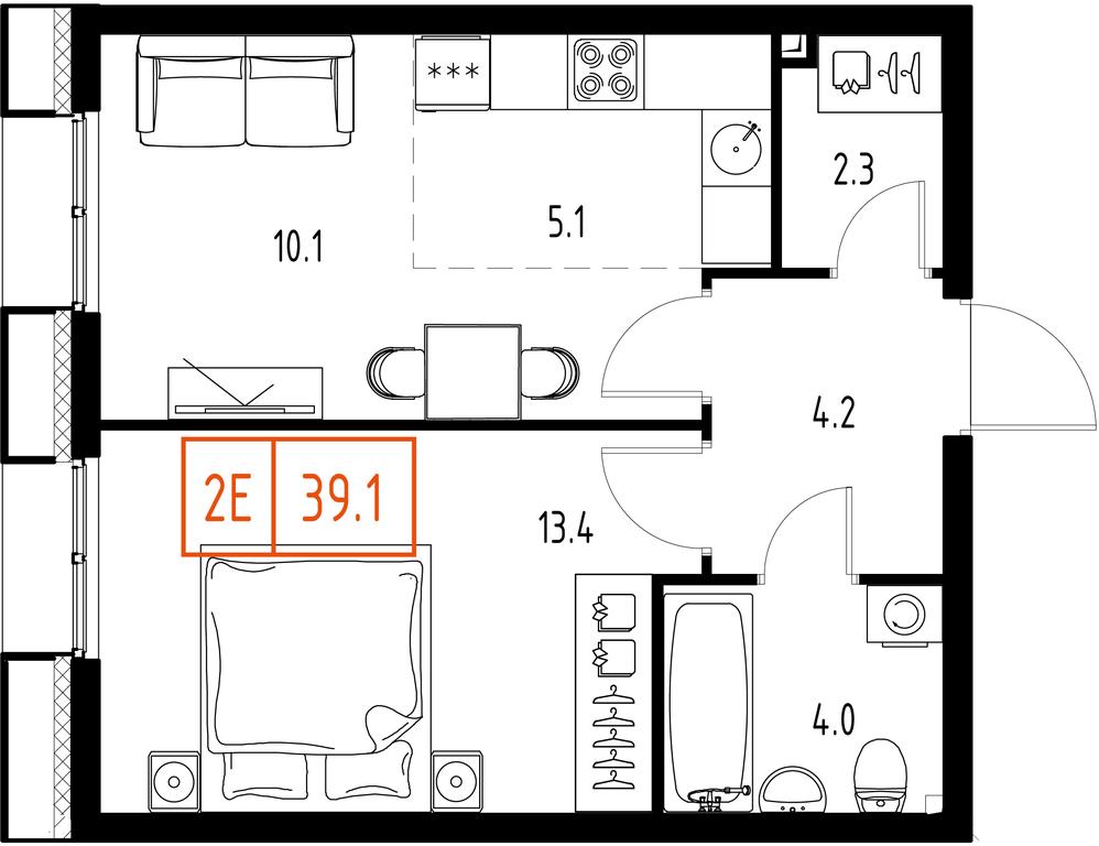 2-BD Apartment Sale, 39.1 sq. m. at Zarechnyi Kvartal, Torgovaya ulitsa, rabochiy posyolok Zarechye, Odintsovskiy City District, Moscow Region, Russia #1