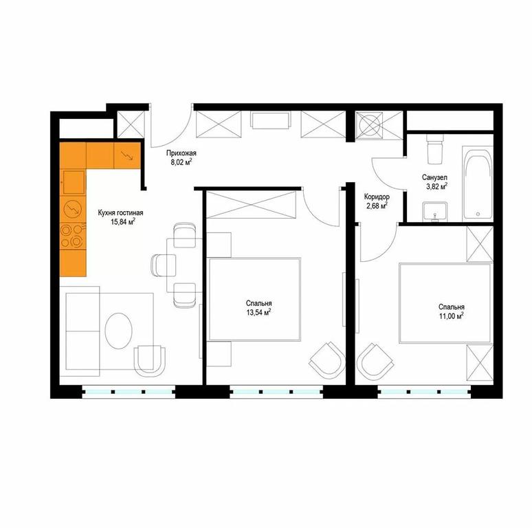 2-BD Apartment Sale, 55.3 sq. m. at Eko Vidnoe 2.0, kvartal Tsentralny, 1, Kupelinka Subdistrict, derevnya Sapronovo, Leninskiy City District, Moscow Region, Russia #1 2-BD Apartment Sale, 55.3 sq. m. at Eko Vidnoe 2.0, kvartal Tsentralny, 1, Kupelinka Subdistrict, derevnya Sapronovo, Leninskiy City District, Moscow Region, Russia #1