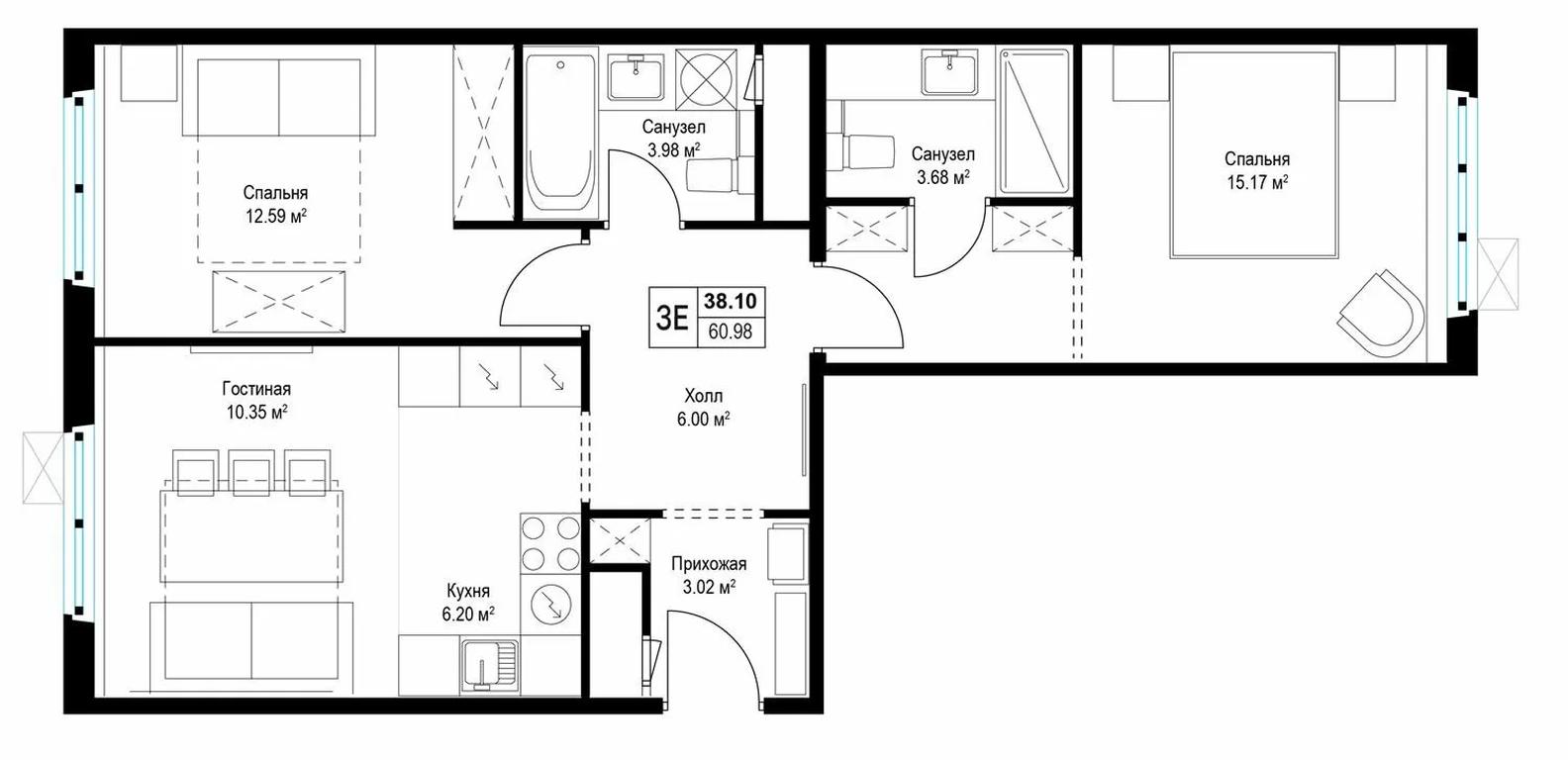 2-BD Apartment Sale, 61平方米 at Eko Vidnoe 2.0, kvartal Tsentralny, 1, Kupelinka Subdistrict, derevnya Sapronovo, Leninskiy City District, Moscow Region, Russia #1 2-BD Apartment Sale, 61平方米 at Eko Vidnoe 2.0, kvartal Tsentralny, 1, Kupelinka Subdistrict, derevnya Sapronovo, Leninskiy City District, Moscow Region, Russia #1