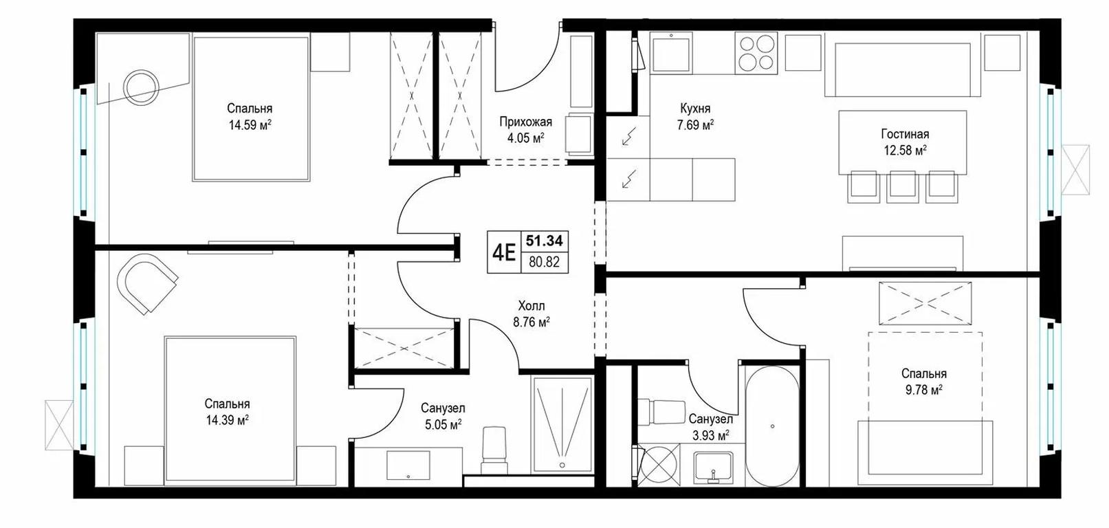 3-BD Apartment Sale, 80.9平方米 at Eko Vidnoe 2.0, kvartal Tsentralny, 1, Kupelinka Subdistrict, derevnya Sapronovo, Leninskiy City District, Moscow Region, Russia #1