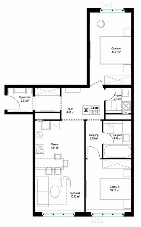 2-BD Apartment Sale, 66.5平方米 at Eko Vidnoe 2.0, kvartal Tsentralny, 1, Kupelinka Subdistrict, derevnya Sapronovo, Leninskiy City District, Moscow Region, Russia #1 2-BD Apartment Sale, 66.5平方米 at Eko Vidnoe 2.0, kvartal Tsentralny, 1, Kupelinka Subdistrict, derevnya Sapronovo, Leninskiy City District, Moscow Region, Russia #1