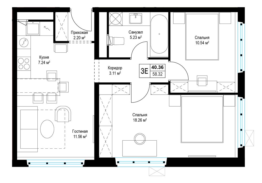 2-BD Apartment Sale, 58.4平方米 at Eko Vidnoe 2.0, kvartal Tsentralny, 1, Kupelinka Subdistrict, derevnya Sapronovo, Leninskiy City District, Moscow Region, Russia #2 2-BD Apartment Sale, 58.4平方米 at Eko Vidnoe 2.0, kvartal Tsentralny, 1, Kupelinka Subdistrict, derevnya Sapronovo, Leninskiy City District, Moscow Region, Russia #2