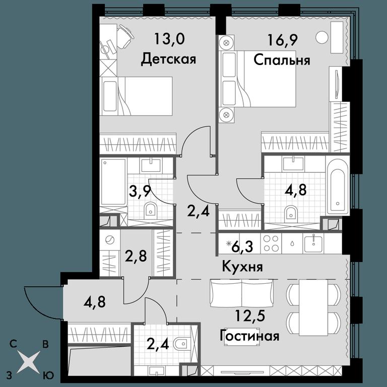 2-BD Apartment Sale, 69.8 sq. m. at Sydney City, Shenogina Street, 2, Moscow, Russia #1