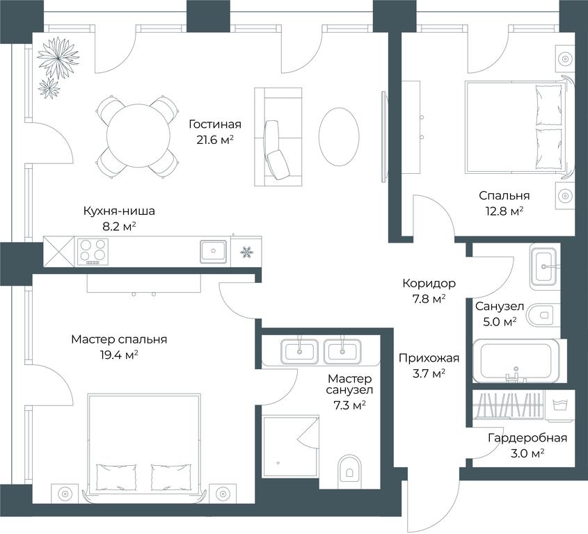 1-BD Apartment Sale, 89.1平方米 at Opus, Derbenevskaya Street, 1с1, Moscow, Russia #1
