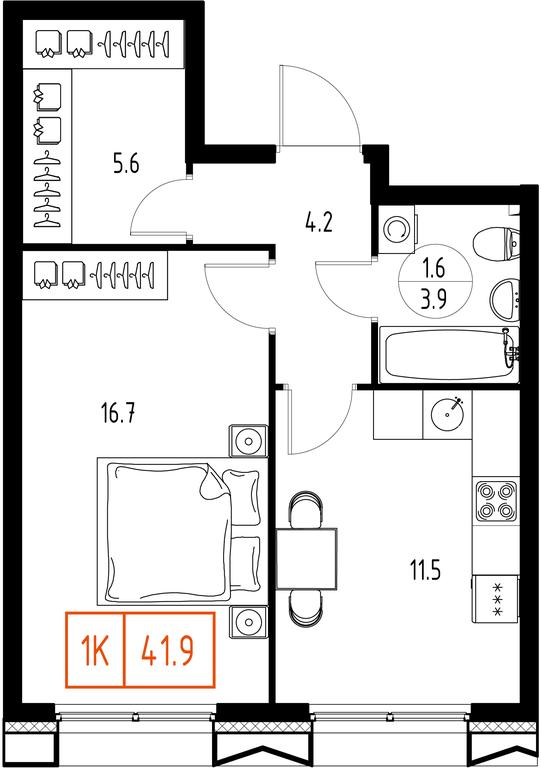 1-BD Apartment Sale, 41.9平方米 at Zarechnyi Kvartal, Torgovaya ulitsa, rabochiy posyolok Zarechye, Odintsovskiy City District, Moscow Region, Russia #1