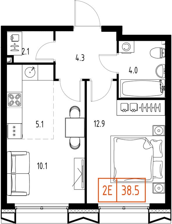 2-BD Apartment Sale, 38.5 sq. m. at Zarechnyi Kvartal, Torgovaya ulitsa, rabochiy posyolok Zarechye, Odintsovskiy City District, Moscow Region, Russia #1