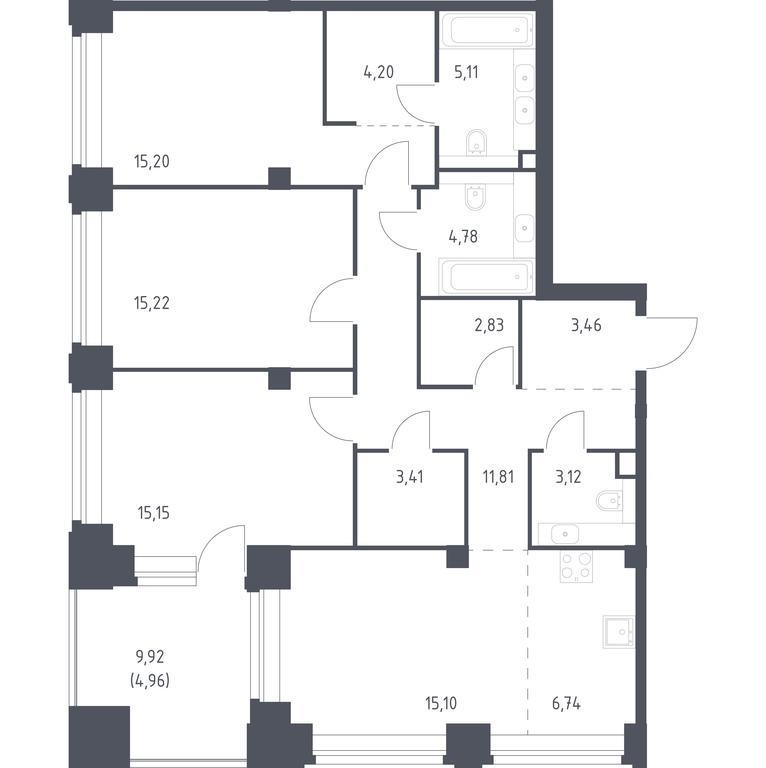 2-BD Apartment Sale, 111.09 sq. m. at Nova, Bratyev Fonchenko Street, вл21, Moscow, Russia #1 2-BD Apartment Sale, 111.09 sq. m. at Nova, Bratyev Fonchenko Street, вл21, Moscow, Russia #1